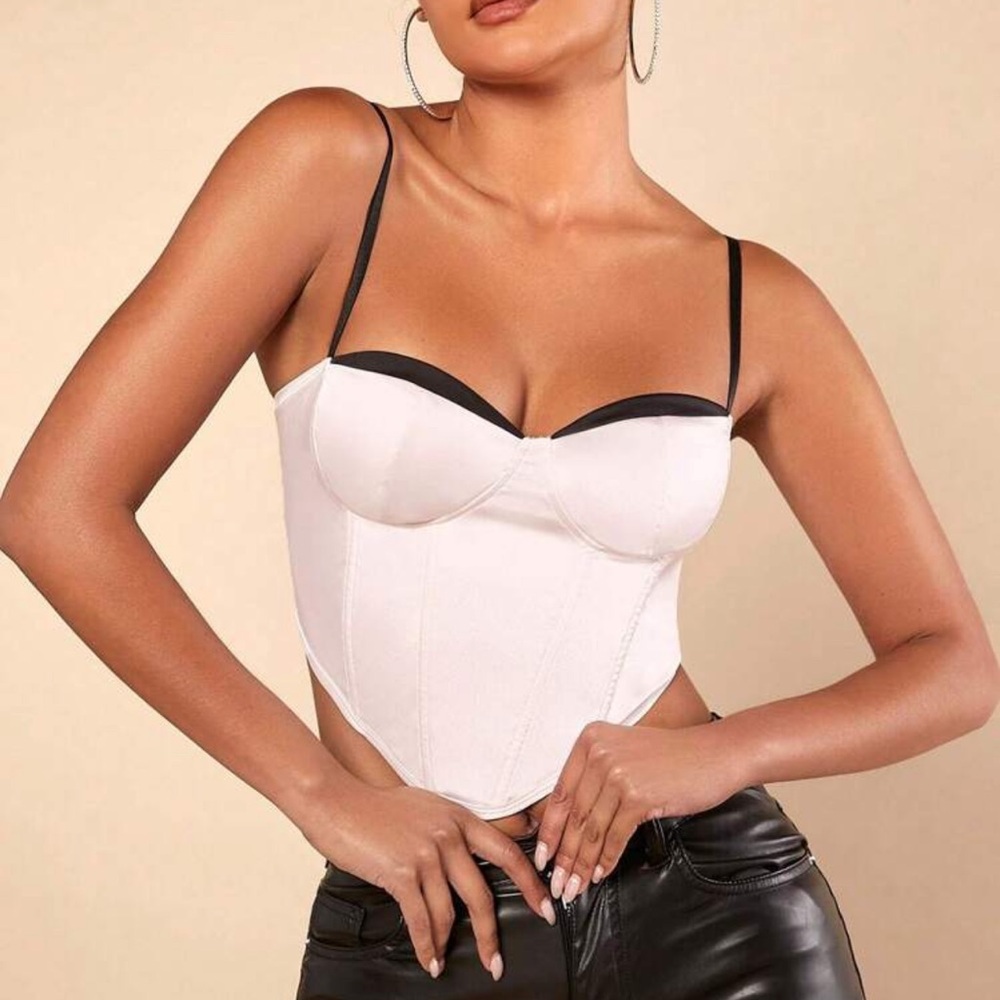 Stylish White and Black Bustier Top